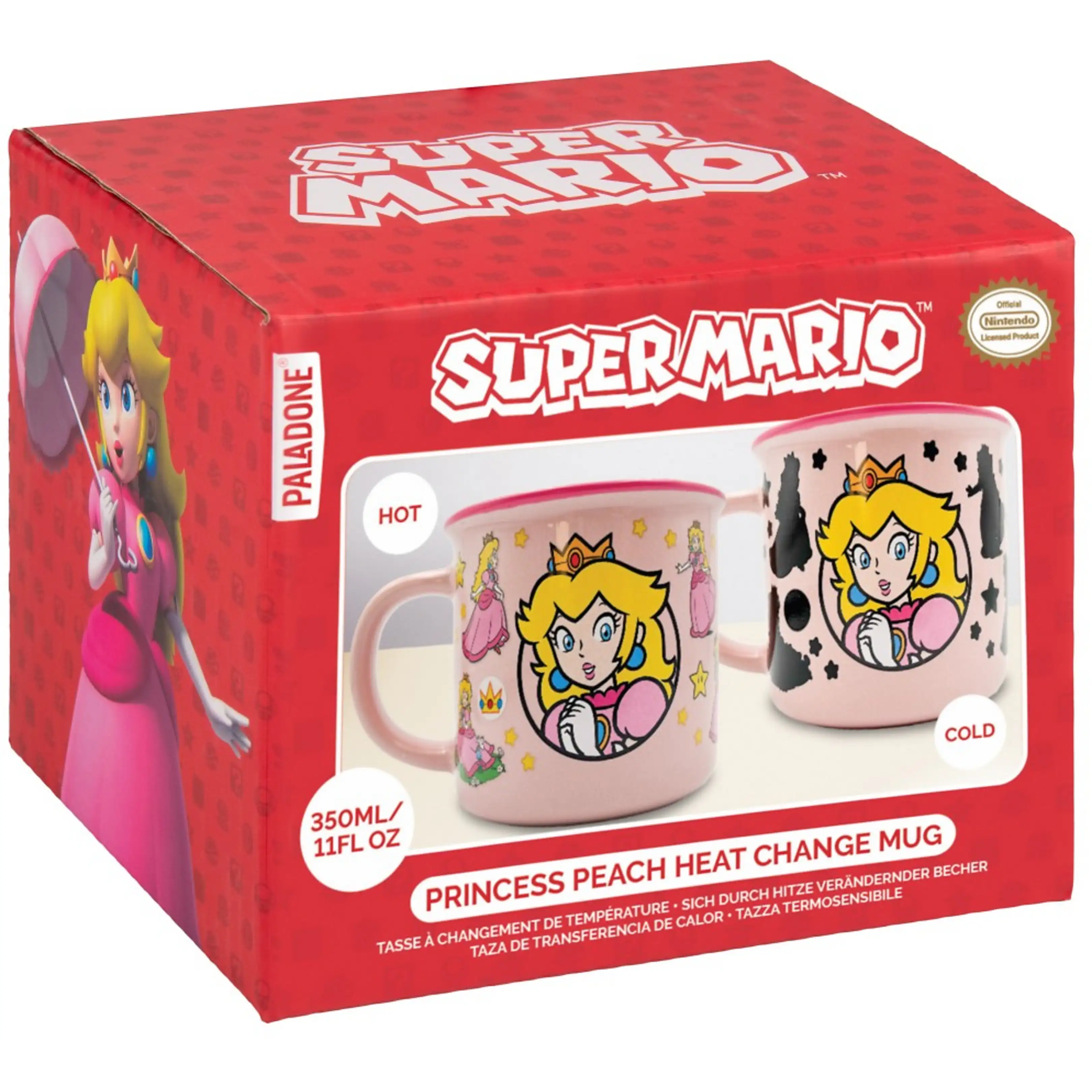 Caja roja de Super Mario con una taza cambiante de calor de la Princesa Peach.