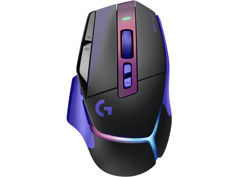 Ratón gaming - Logitech G G502 X Plus, Inalámbrico, Hero 44K, Interruptores híbridos Lightforce, Personalizable, RGB, PC-Mac, Negro y violeta
