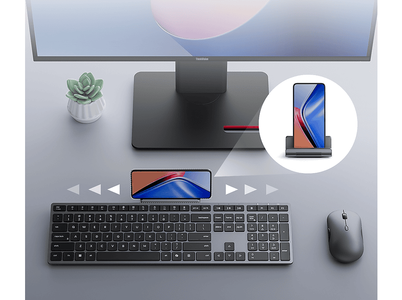 Lenovo GX31S04978 teclado Ratón incluido Oficina RF Wireless + Bluetooth Español Gris – imagen 2