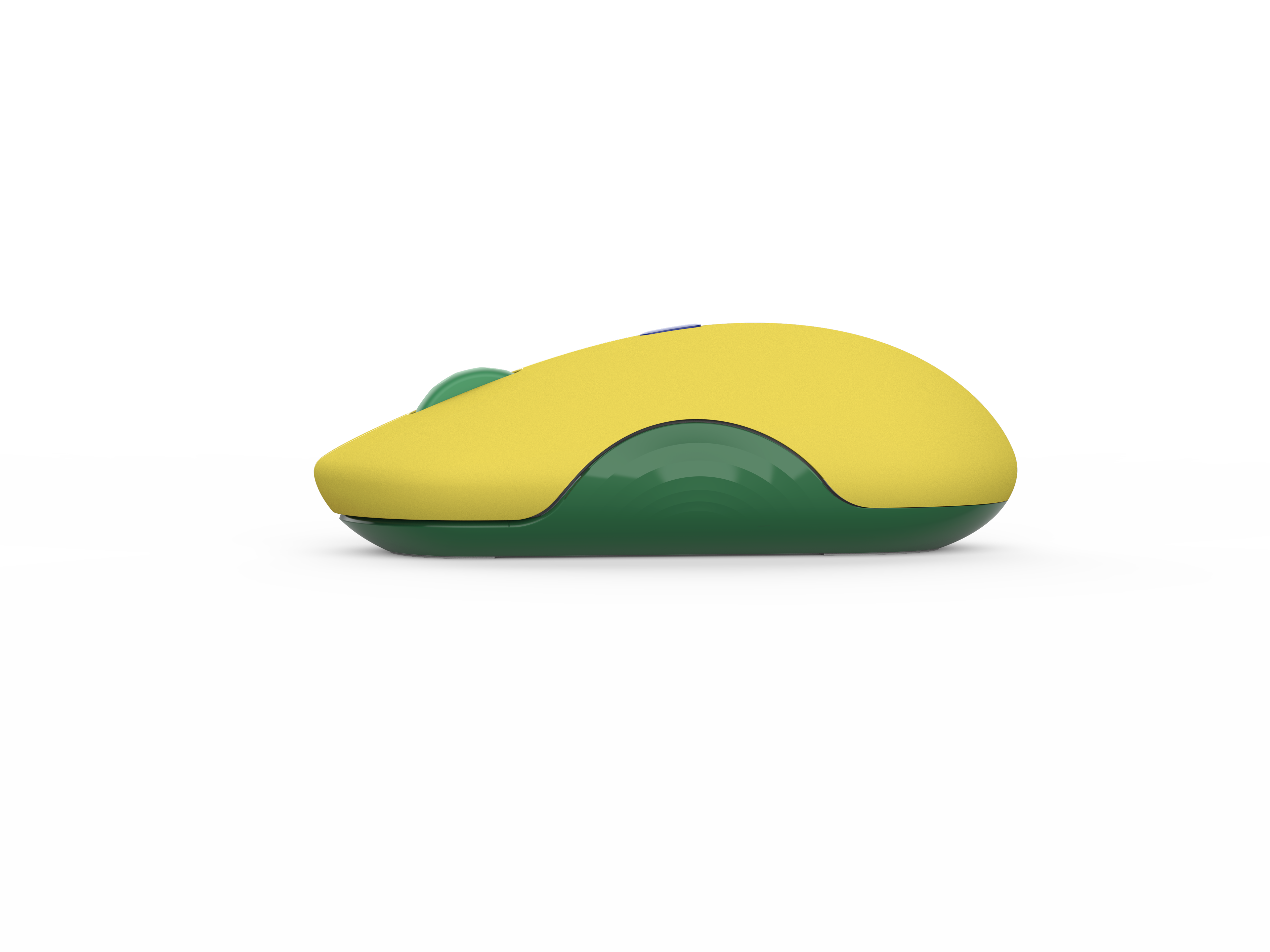 Un ratón de ordenador en amarillo y verde sobre un fondo negro.