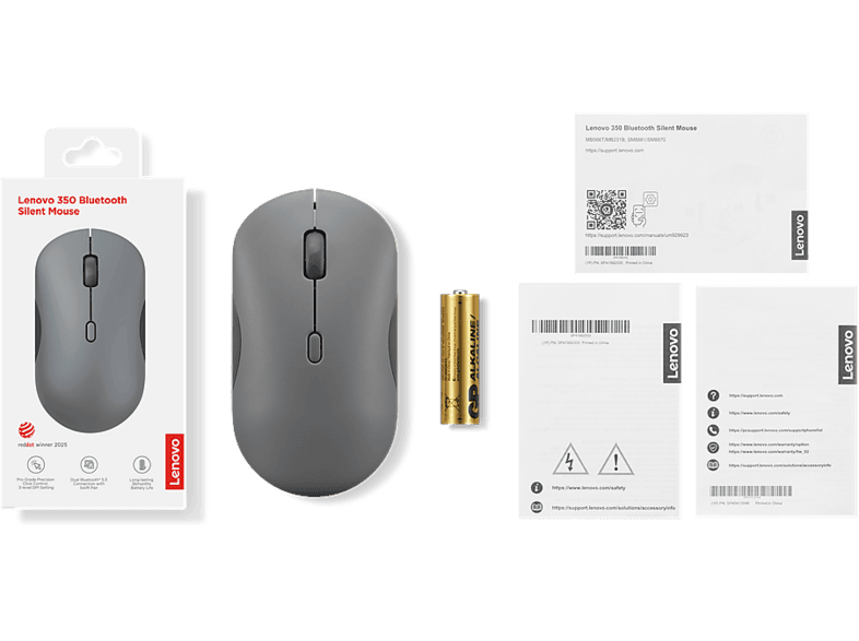 Ratón inalámbrico - Lenovo 350 Bluetooth Silent Mouse, Bluetooth, 1600 dpi, Gris – imagen 2
