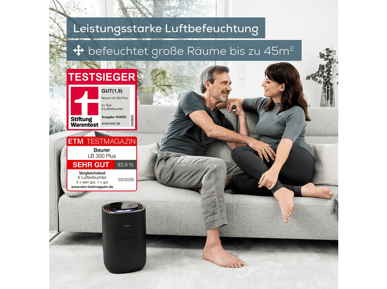 Beurer 100.67 LB 300 Plus Luftbefeuchter Schwarz (26 Watt, Raumgröße: 45 m²) — Foto 2 von 5