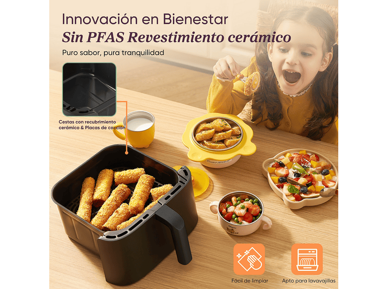 Freidora de aire - Cosori Turbo Tower, Con revestimiento cerámico, 10.8 l, 2630 W, 230 °C, 7 Funciones Cocción, Negro – imagen 2