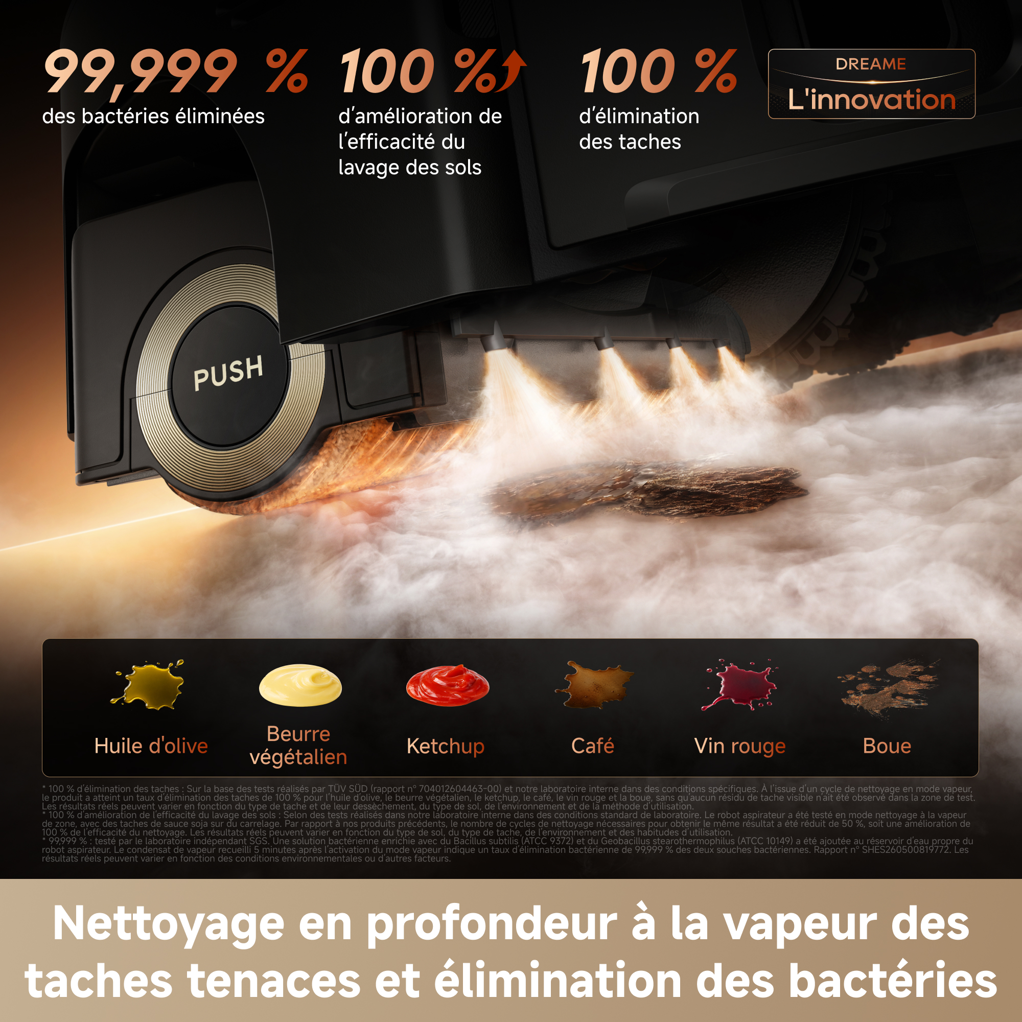 Nettoyeur vapeur élimine taches tenaces et bactéries.