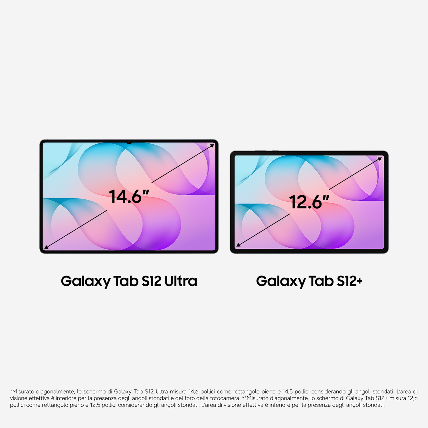 Confronto tra Galaxy Tab S12 Ultra (14,6 pollici) e Galaxy Tab S12+ (12,6 pollici).