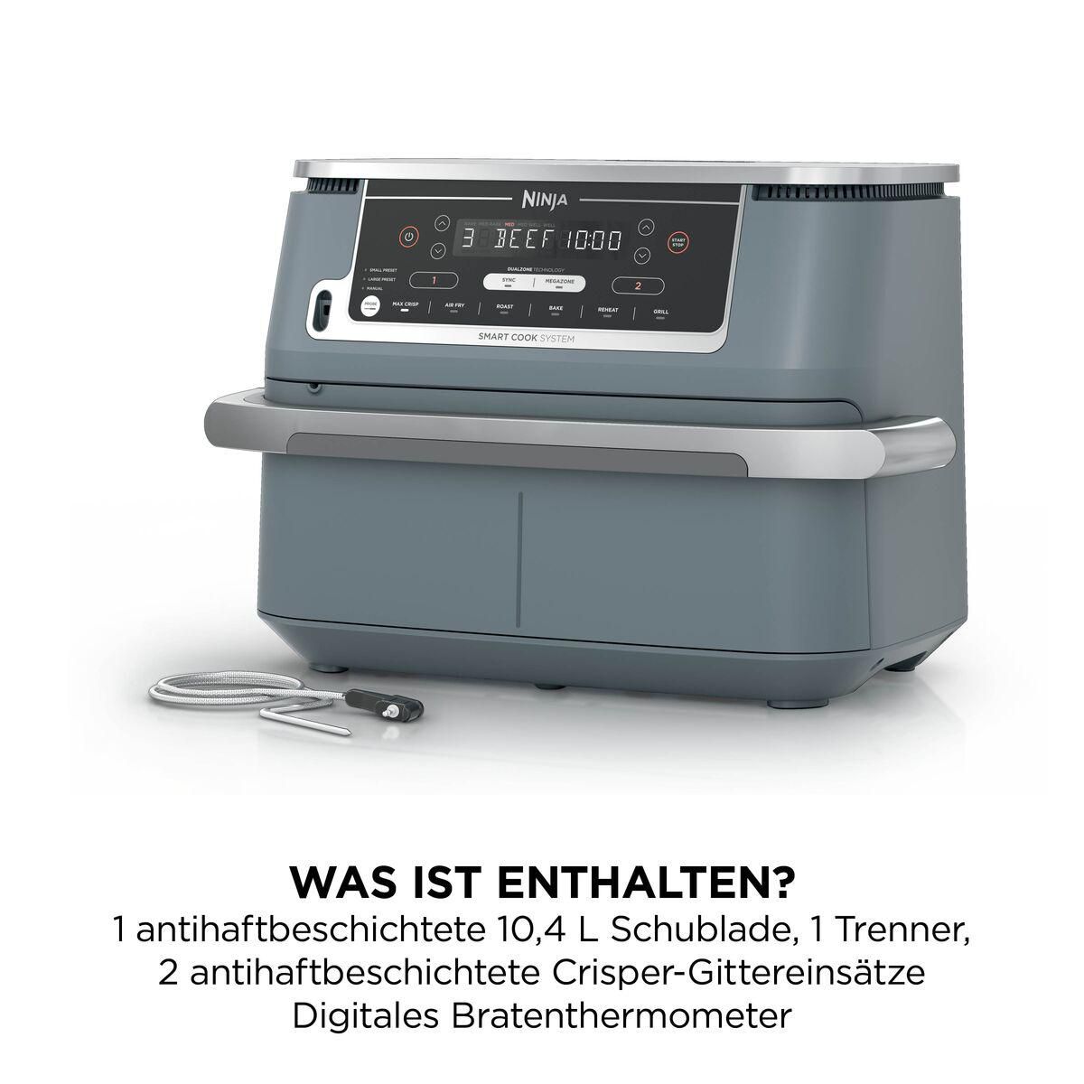 Ninja Heißluftfritteuse mit digitalem Bedienfeld, integriertem Smart Cook System und digitalem Bratenthermometer.