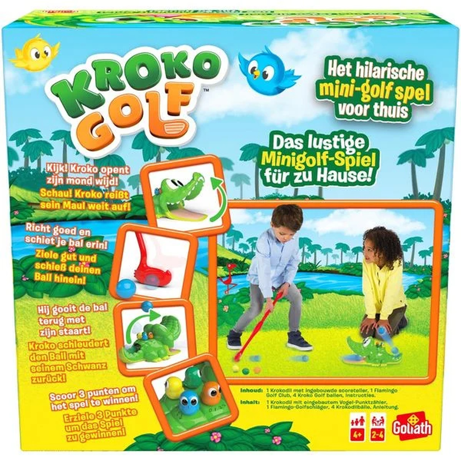 Boîte du jeu de minigolf pour enfants Kroko Golf avec des enfants et des graphismes.