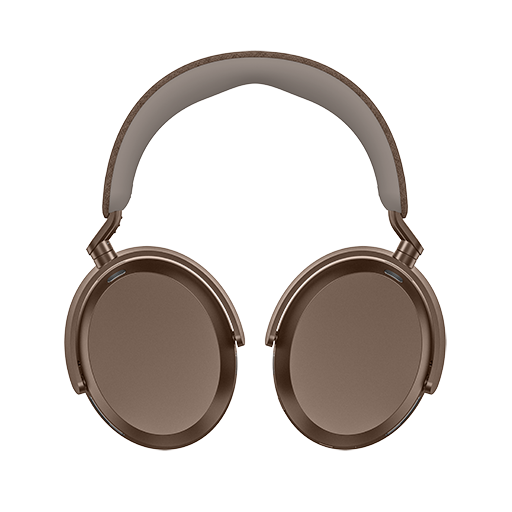 Braune Over-Ear-Kopfhörer mit gepolstertem Kopfbügel vor schwarzem Hintergrund.