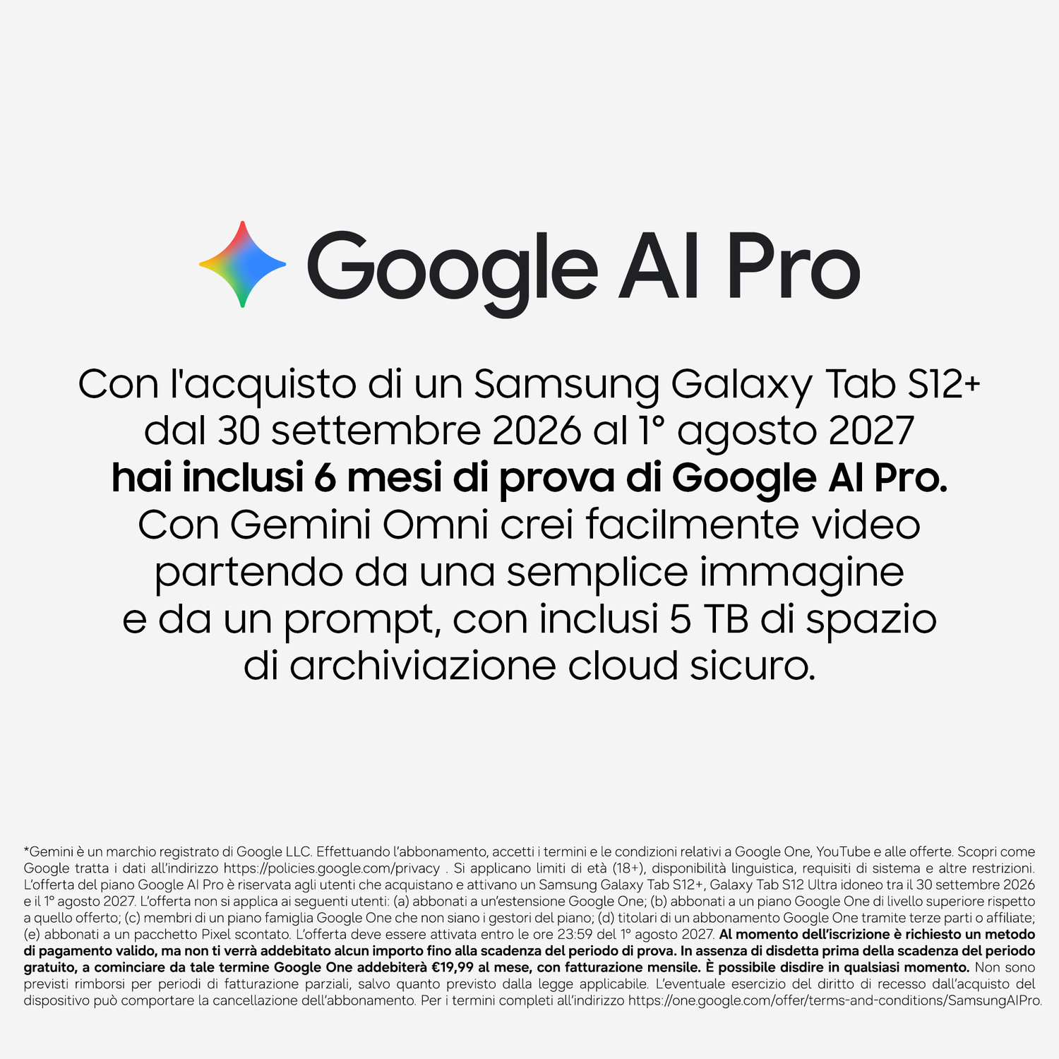 Immagine promozionale di Google AI Pro con testo in italiano e il logo colorato di Google in alto a sinistra.