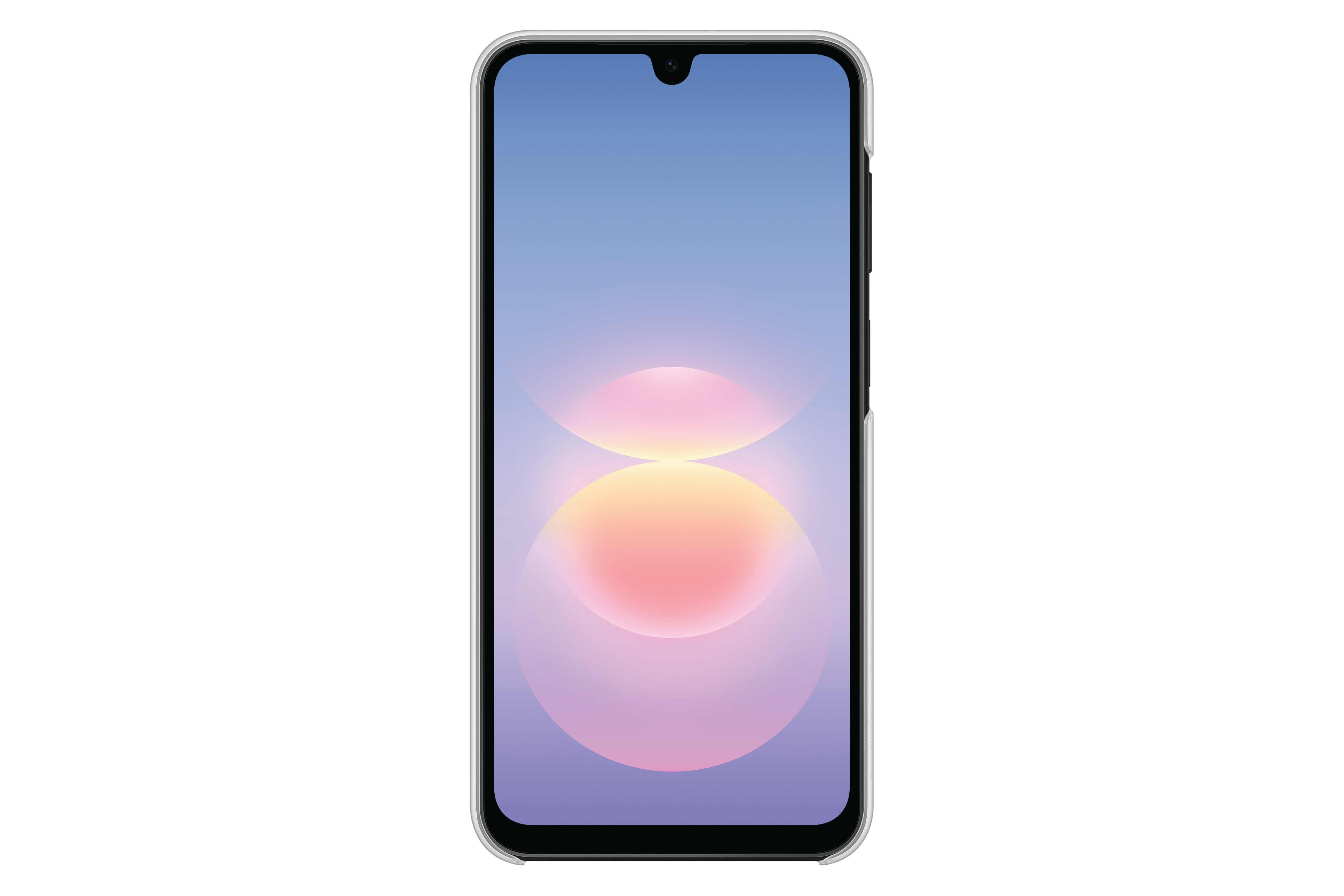 Vorderansicht eines Smartphones mit hellem, abstraktem Hintergrund und Tropfen-Notch auf weißem Grund.