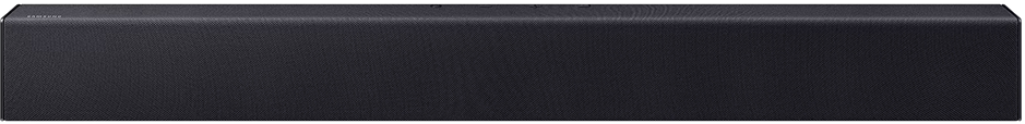 Hosszú fekete Samsung soundbar szövetborítással.