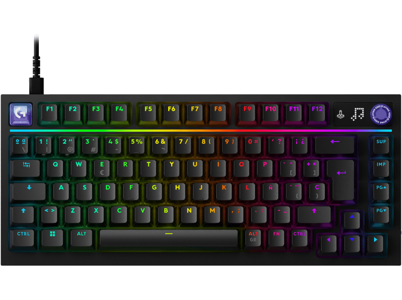 Teclado gaming - Logitech G G316 X 75, Cable, Velocidad 8 kHz, Pantalla LED, Interruptores intercambiables, Teclas PBT personalizables, PC-Mac, Negro