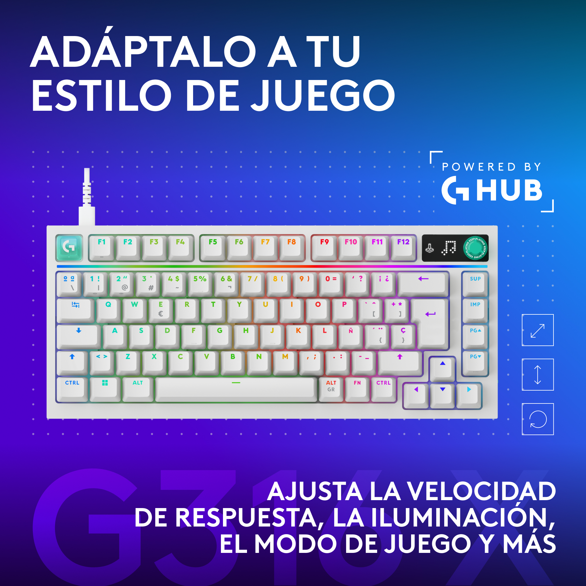 Adáptalo a tu estilo de juego, powered by g hub, ajusta la velocidad de respuesta, la iluminación, el modo de juego y más