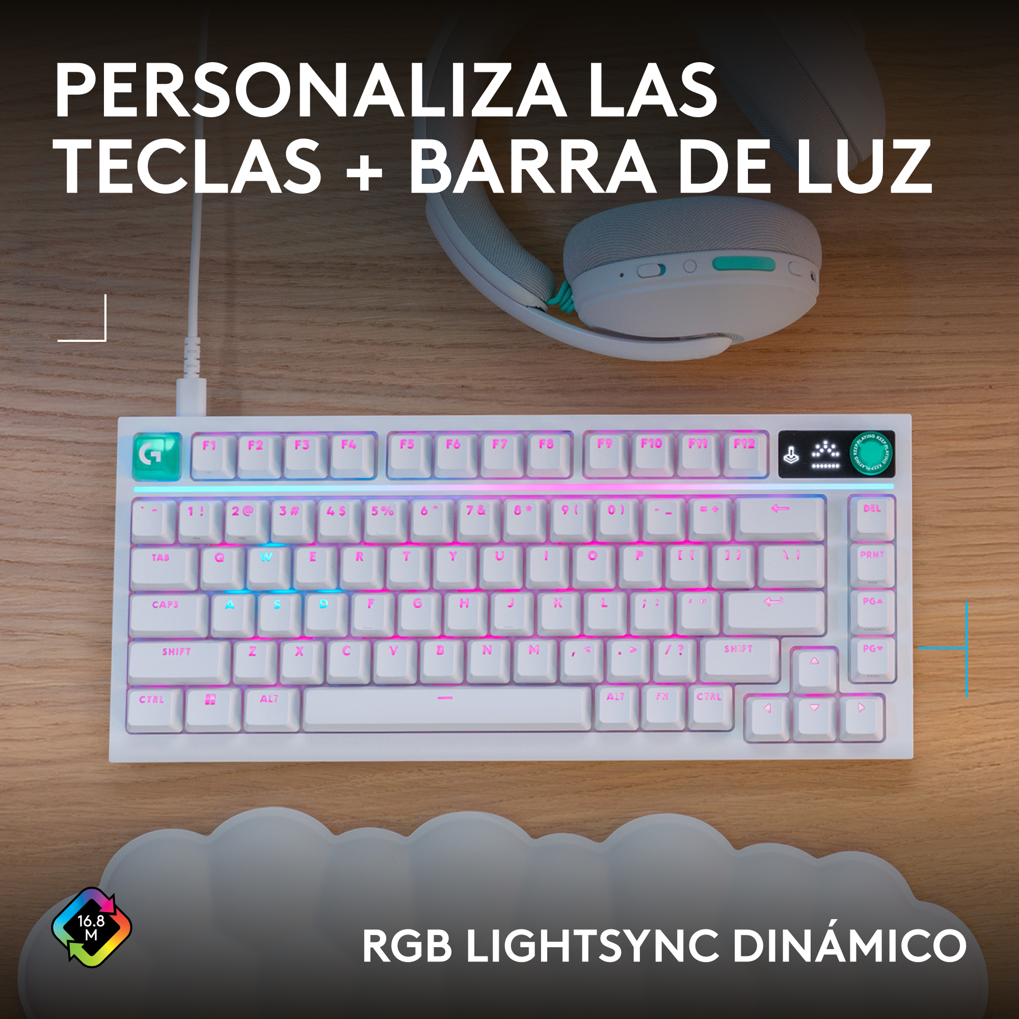 Personaliza las teclas + barra de luz, rgb lightsync dinámico
