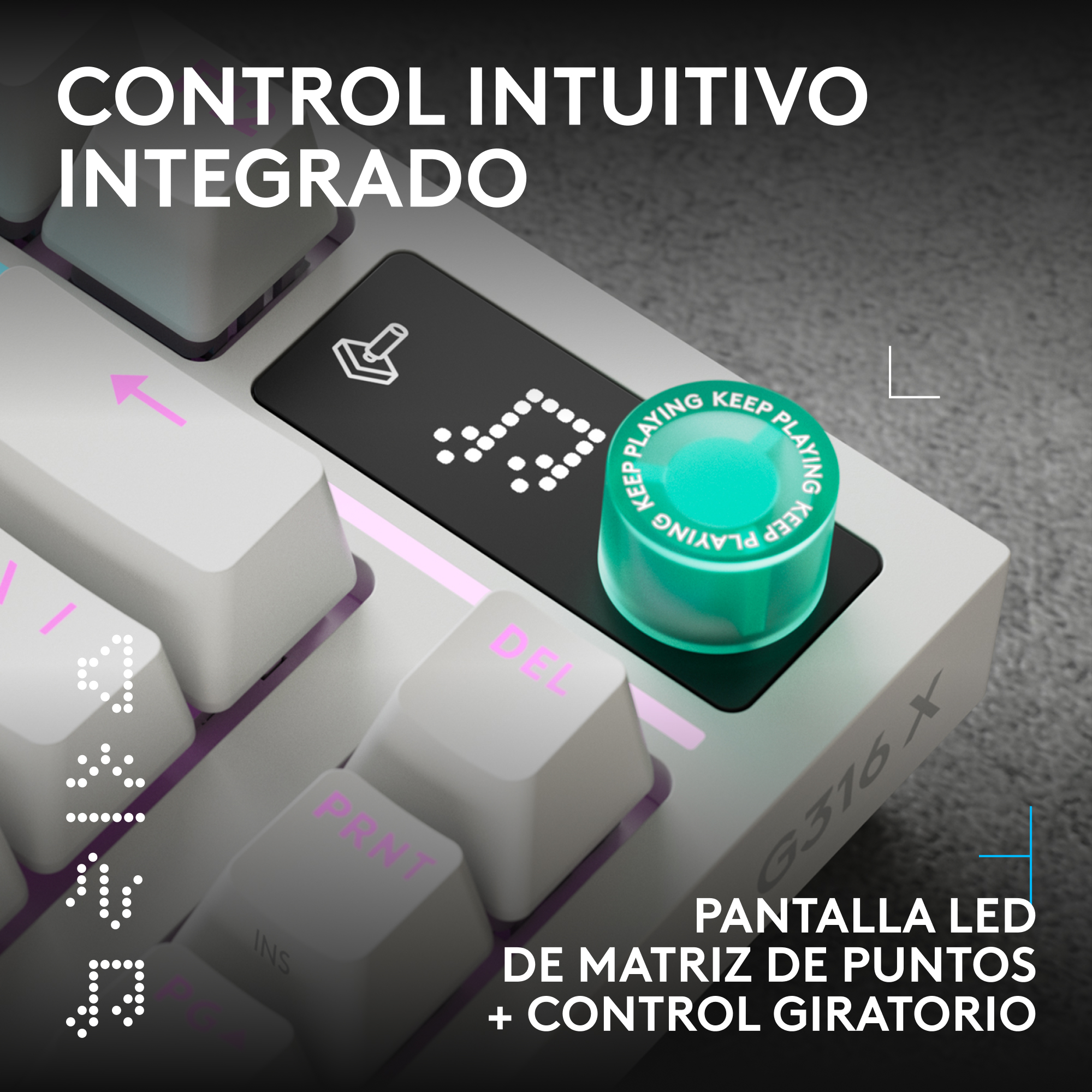 Control intuitivo integrado, pantalla led de matriz de puntos + control giratorio