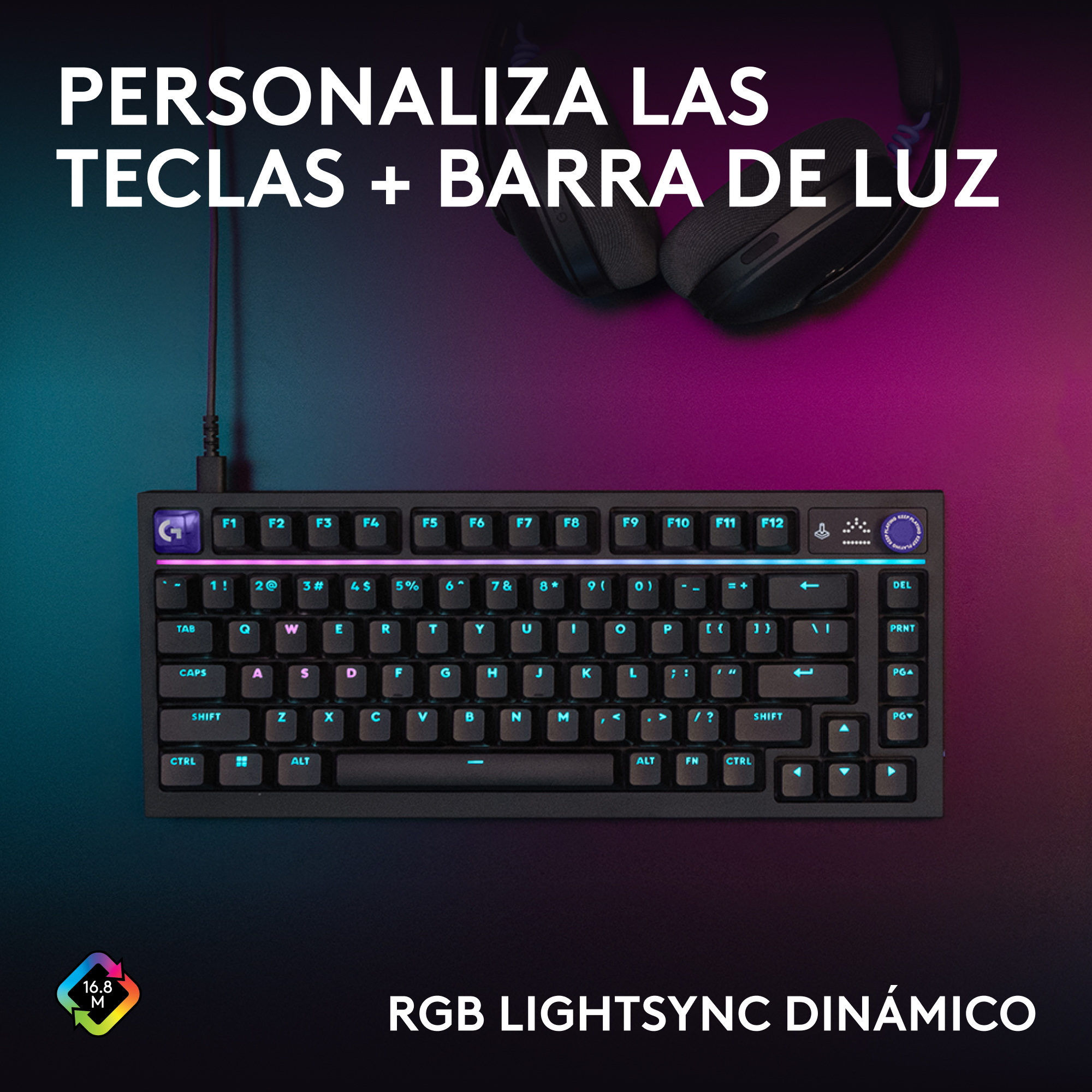 Personaliza las teclas + barras de luz. RGB Lightsync dinámico