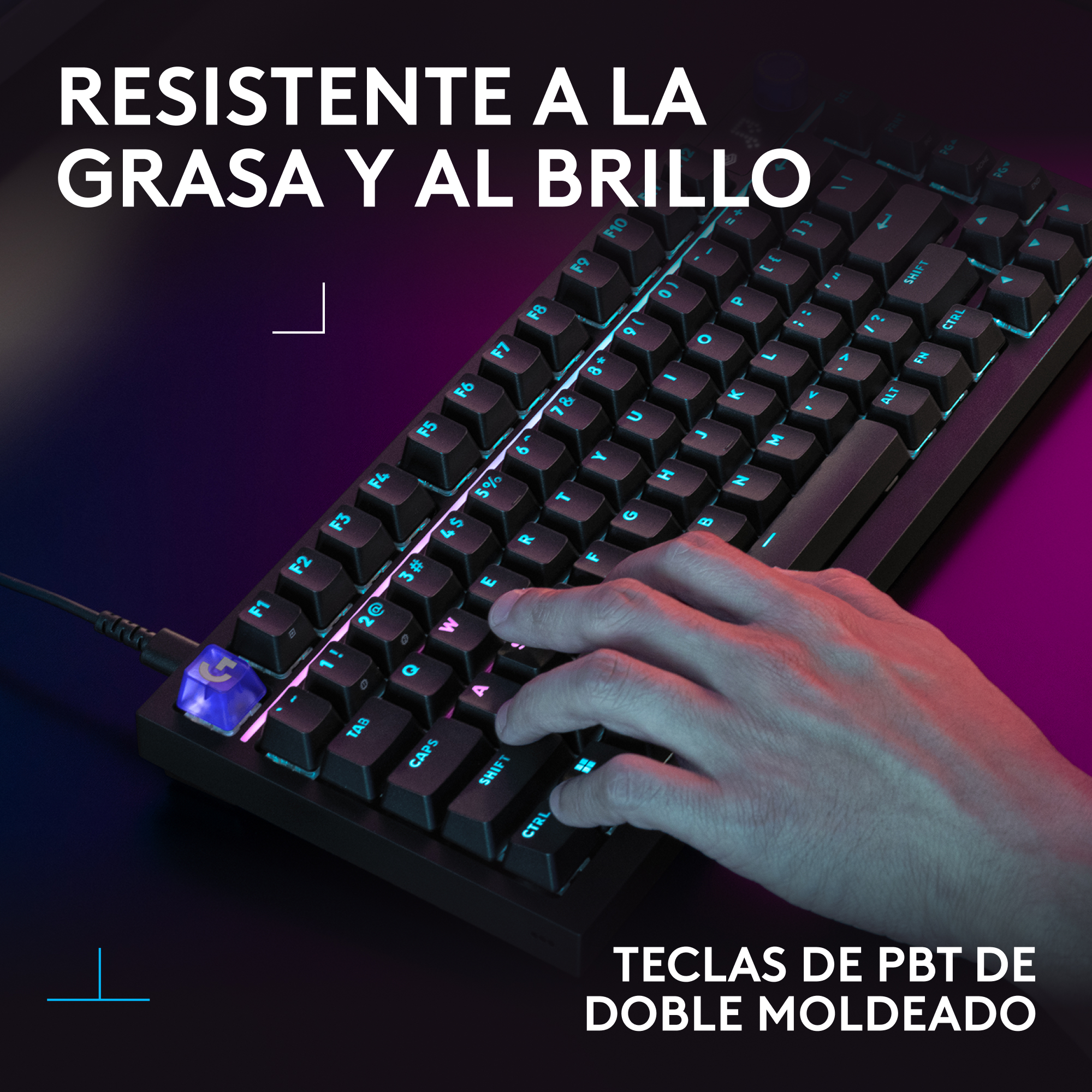Resistente a la grasa y al brillo. Teclas de pbt de doble moldeado.