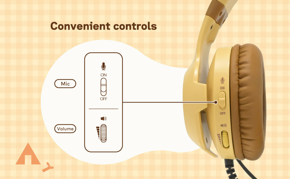 Cuffie gialle con controlli integrati per microfono e volume.