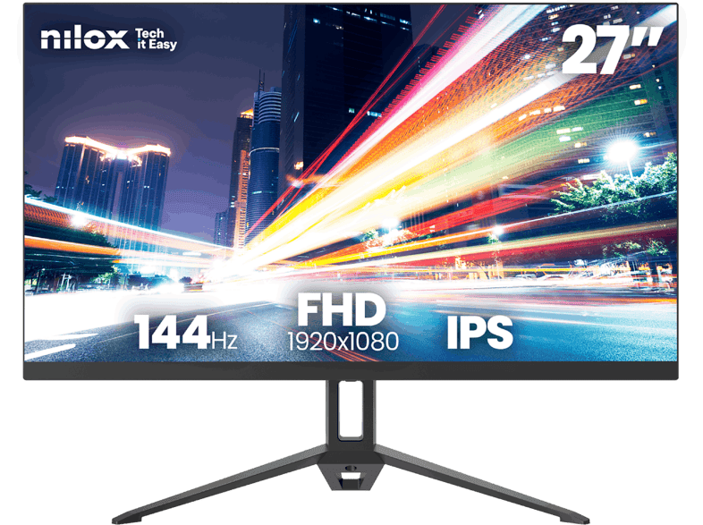 Monitor - Nilox NXM27FHD14411, 27" Full-HD, 144 Hz, IPS, VGA y HDMI, VESA 75 x mm, Negro