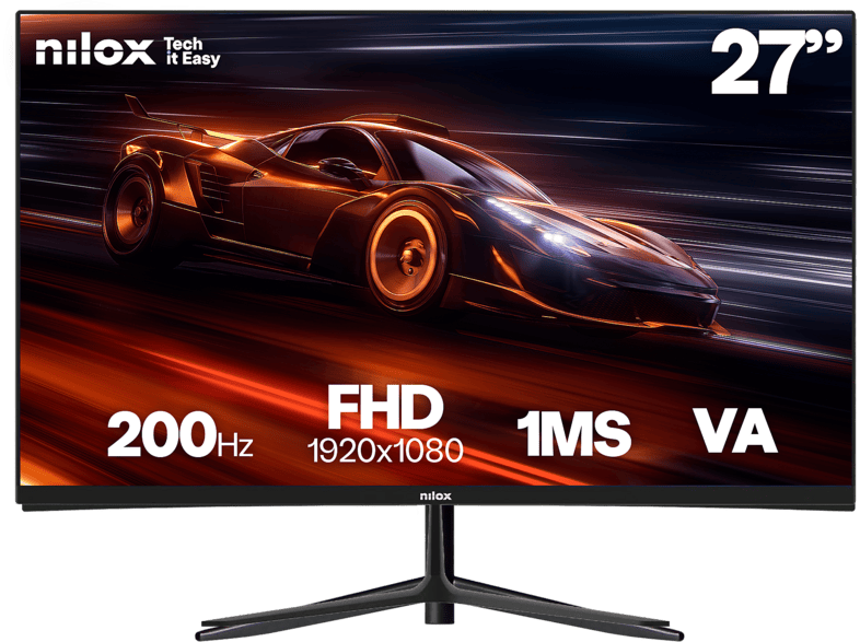 Monitor gaming - Nilox NXM27FHD2001, 27" Full-HD, 200 Hz, 1 ms, VA, Altavoces integrados, HDMI y DP, Negro