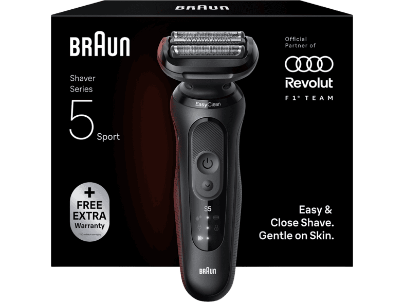 Afeitadora - Braun eléctrica Series 5 52-N1000S Sport, 3 láminas SkinFlex, Modo turbo, 50 min autonomía, Wet&Dry, Negro