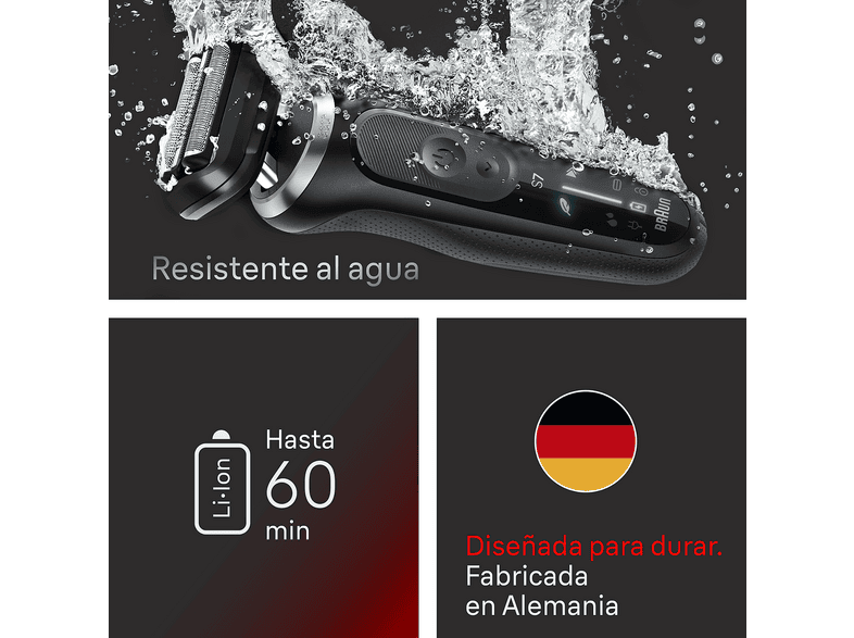 Afeitadora - Braun eléctrica Series 7 72-N1000S Sport, 3 modos, 60 min autonomía, Afeitado en seco y mojado, Negro