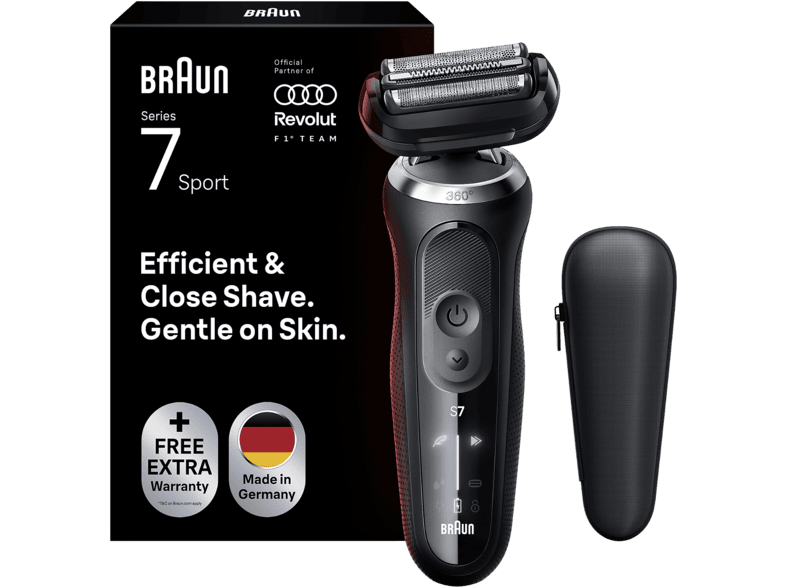 Afeitadora - Braun eléctrica Series 7 72-N1000S Sport, 3 modos, 60 min autonomía, Afeitado en seco y mojado, Negro