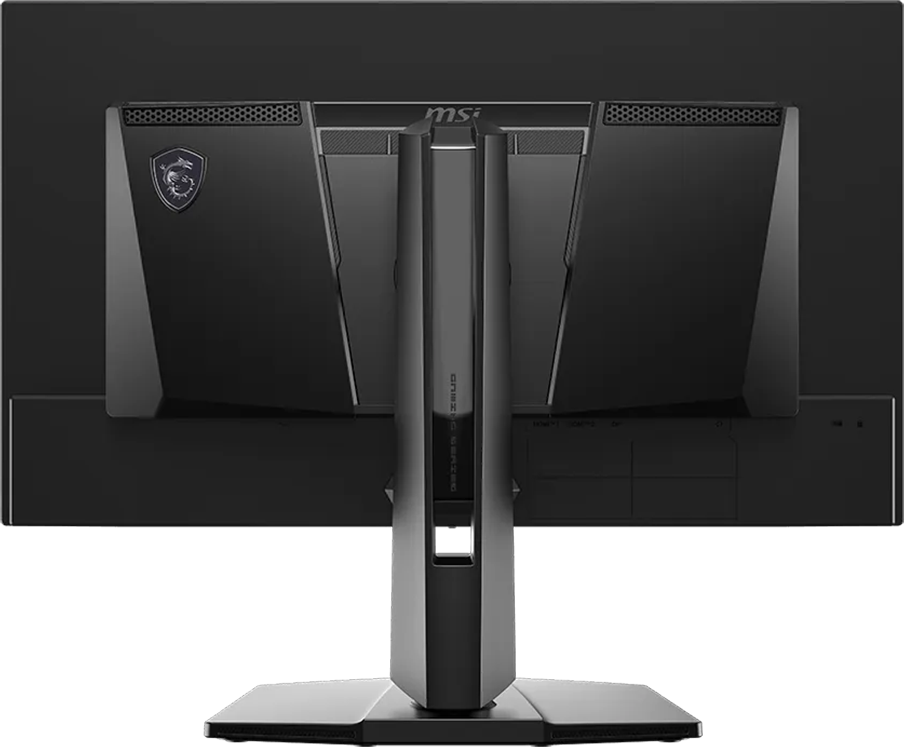 Fekete MSI gamer monitor hátulnézete ergonomikus állvánnyal.