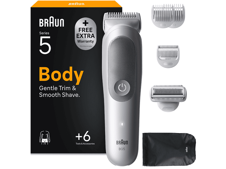 Regolabarba e capelli BRAUN BG 5550, lama skinguard, con 3 pettini, 1 accessorio, custodia spazzola per la pulizia