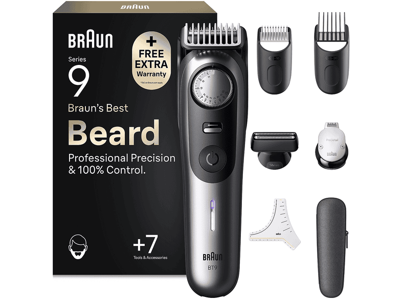 Regolabarba BRAUN SERIES 9, lama ProBlade, modalità extra PowerBoost, 52 impostazioni di lunghezza, impermeabile, rifinitori precisione