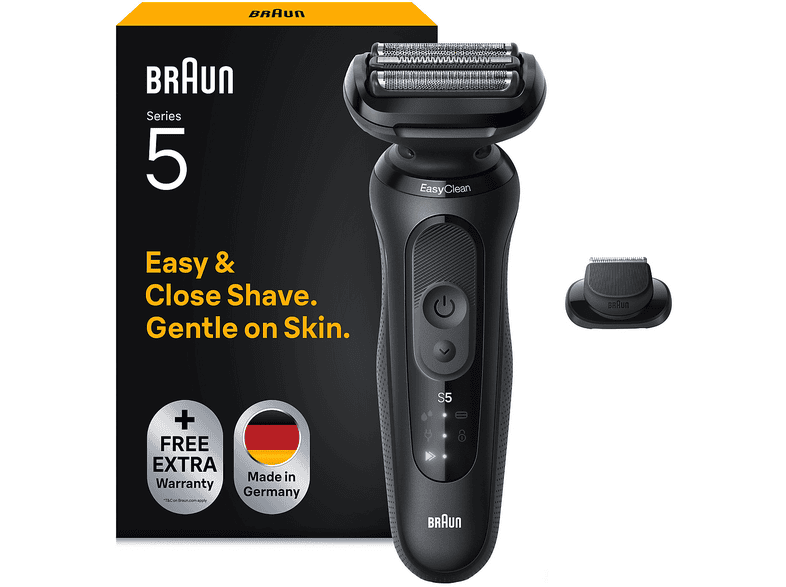 Rasoio elettrico barba BRAUN Series 5 52-A1000S, 3 lame flessibili, 2 modalità di rasatura: standard e turbo, con tecnologia senso adapt