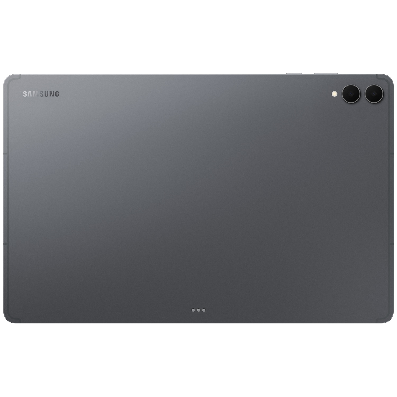 L'arrière gris d'une tablette Samsung montrant deux caméras et le logo Samsung.