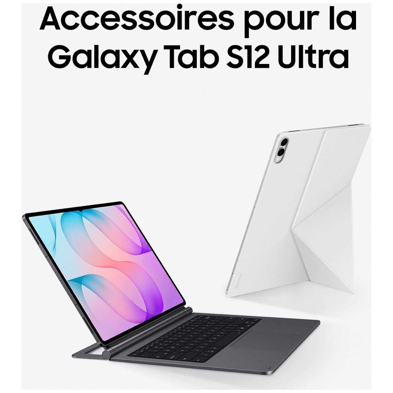Samsung Galaxy Tab S12 Ultra avec clavier et étui blanc.