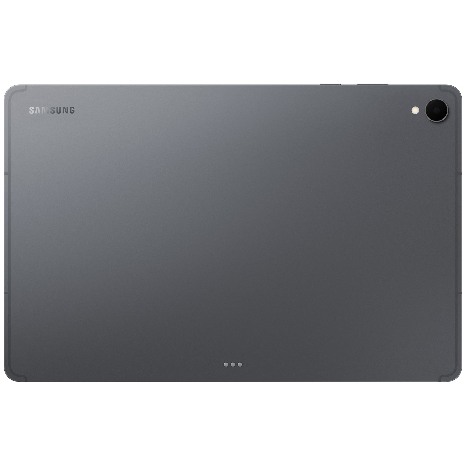 Dos d'une tablette Samsung grise avec appareil photo et logo.