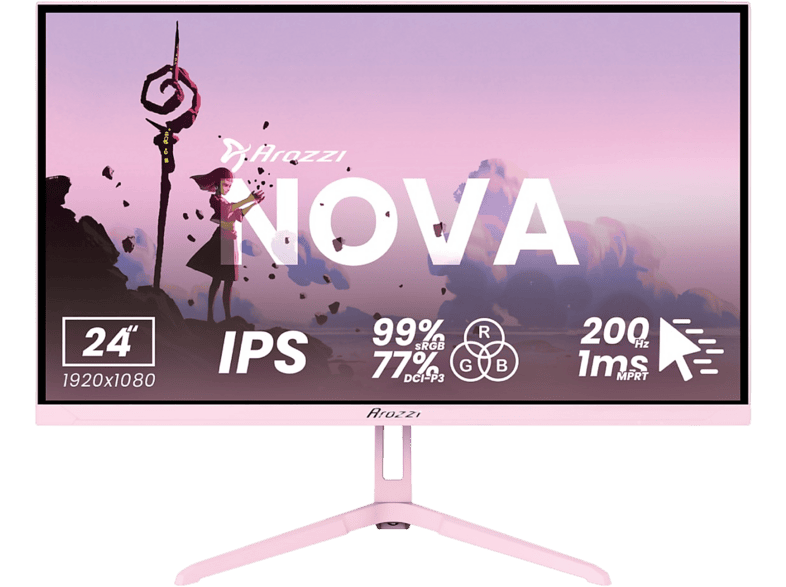 AROZZI LED 23,8 Zoll Gaming Monitor, Full-HD, 1 ms Reaktionszeit, 300 cd/m², 200 Hz, Pink