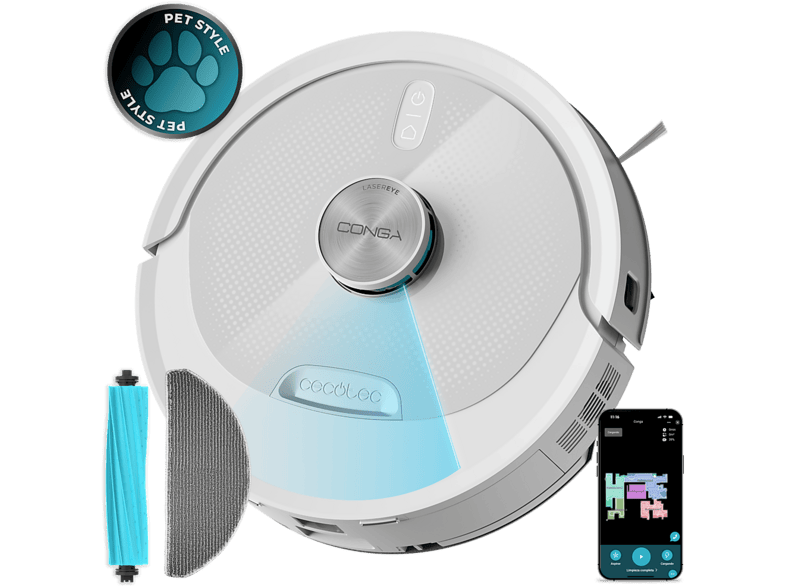 Robot aspirador Cecotec Conga M80 Pearl con navegación láser, 25.000 Pa, cepillo de silicona y App