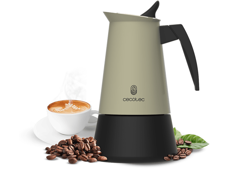 Cafetera tradicional - Cecotec Piccolina 900 Green Classic, Acero inoxidable, 450 ml, 10 tazas, Apta para inducción, Verde