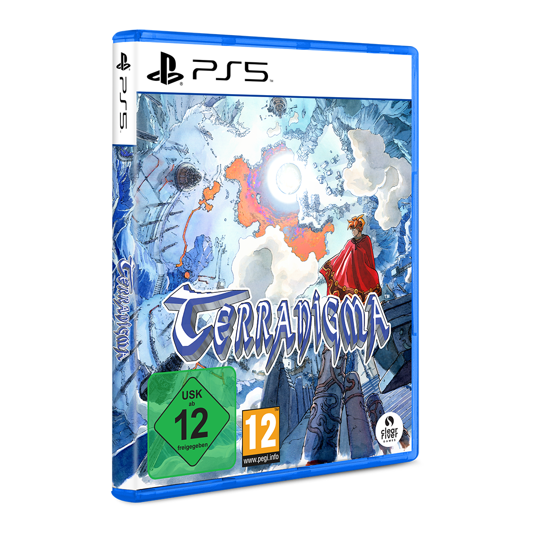 PS5-Spielesache mit der Aufschrift Terradigma und einer gezeichneten Fantasieszene.
