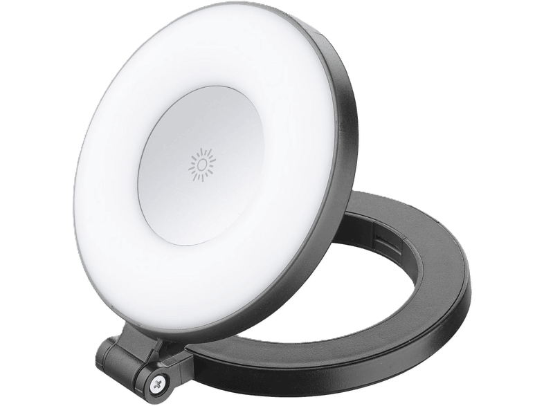 Aro de luz + soporte - CellularLine Magnetic Ring Light, Para selfies, videos, 3 Tonos luz, Niveles intensidad, Compatible iPhone y Android, Negro