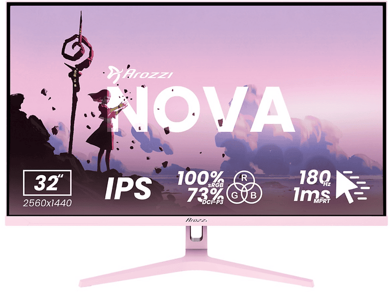 AROZZI NOVA 32 Zoll Gaming Monitor, QHD, 1 ms Reaktionszeit, 300 cd/m², 180 Hz, Pink