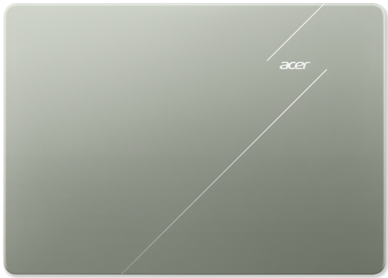 Zárt szürke Acer laptop felülről, fehér vonalakkal.