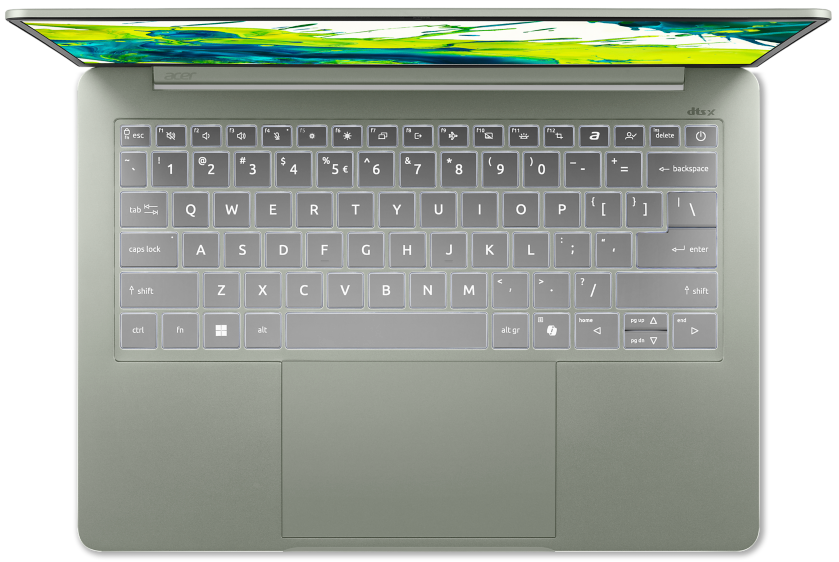 Egy szürke Acer laptop felülnézete billentyűzettel és érintőpaddal.