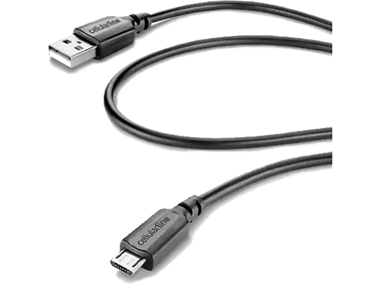 Cable USB a Micro - CellularLine Power Cable, USB, Para carga o transferencia de datos, 120 cm, Negro