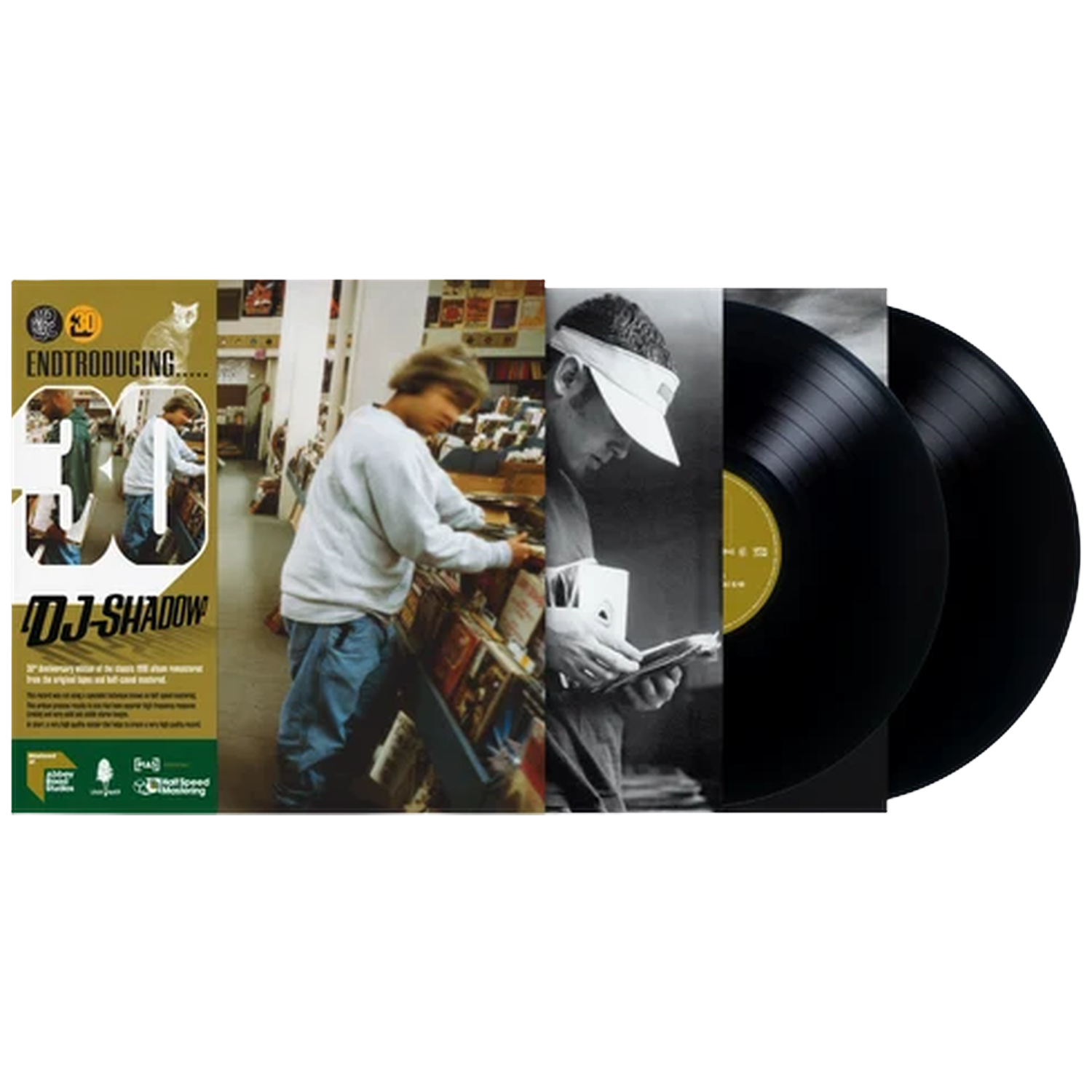 DJ Shadow Endtroducing 30-jarig jubileum vinylset met hoes, boekje en twee zwarte lp's.