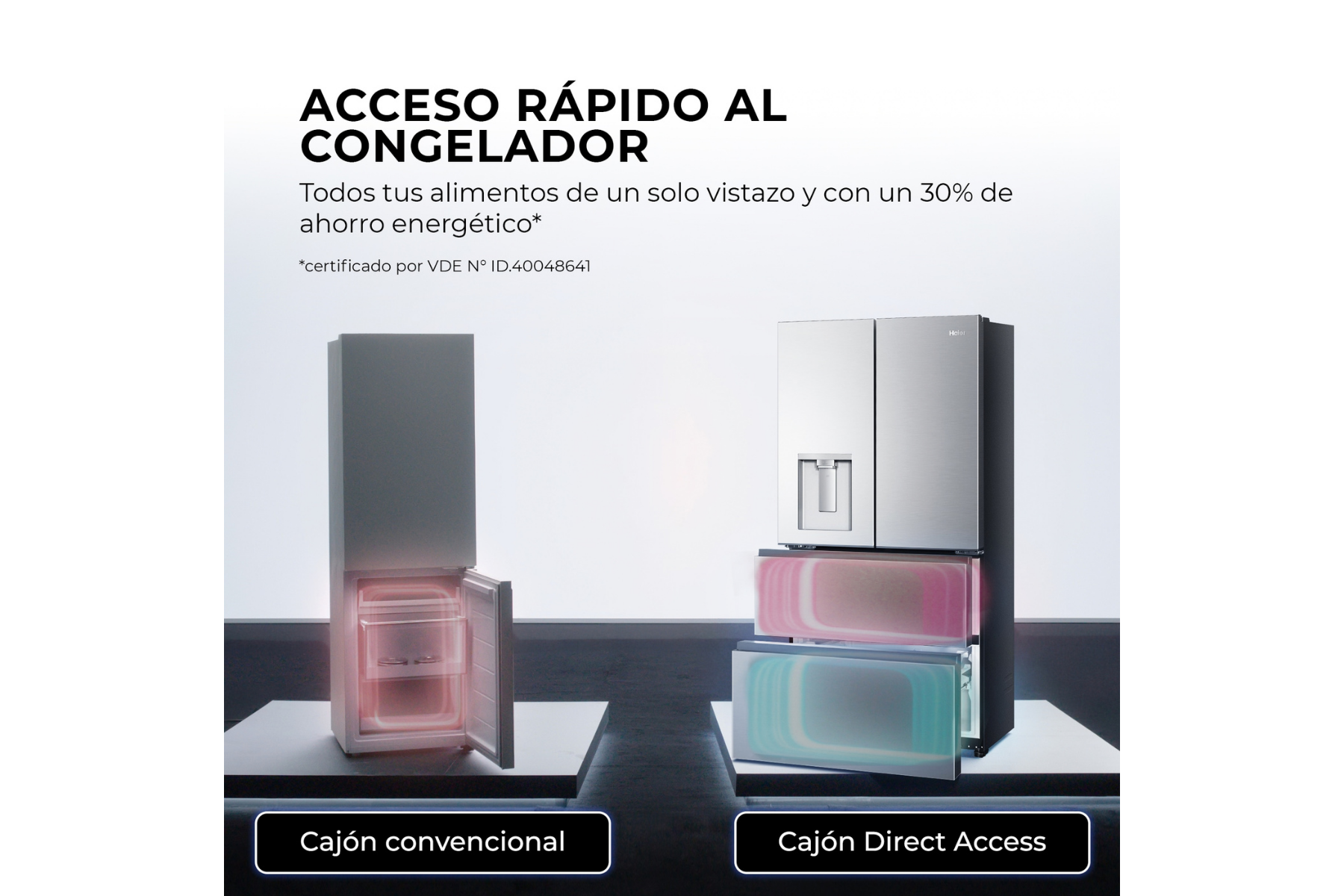 Comparación entre un congelador convencional y un sistema de cajones Direct Access.