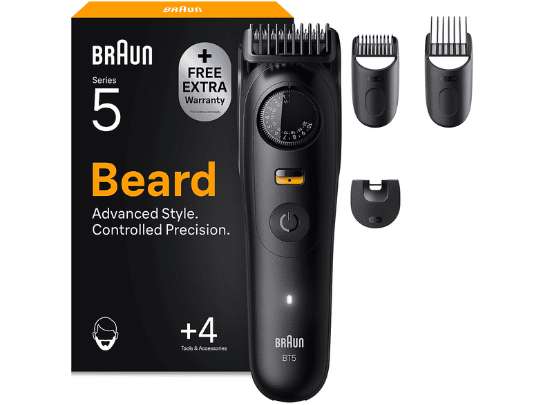 Regolabarba BRAUN SERIES 5, 40 impostazioni di lunghezza a intervalli 0,5 mm, rifinitori precisione, batteria lunga durata