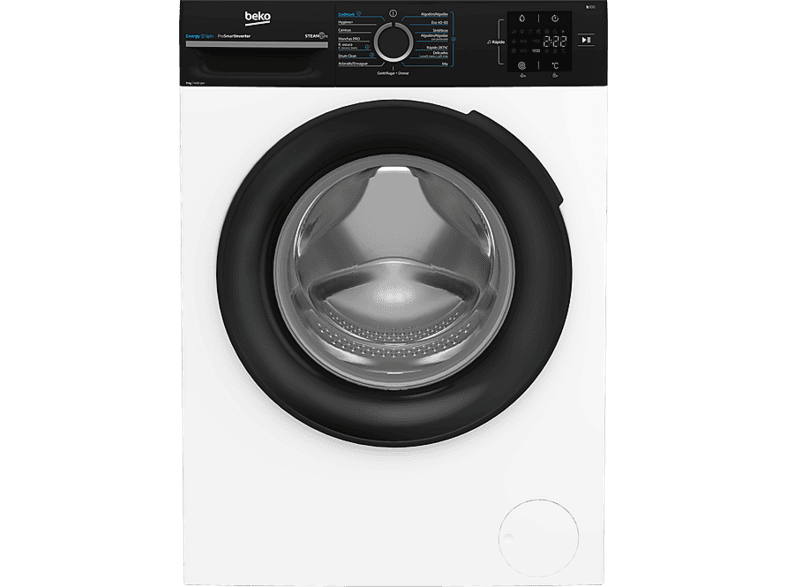 Lavadora carga frontal - Beko BM3WFSU39413, 9 kg, 1400 rpm, 15 Programas, Energy Spin, Steam Cure™, Motor ProSmart Inverter, Blanco