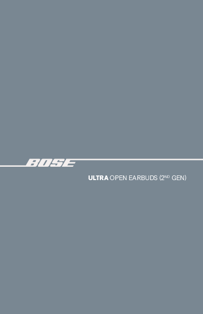Grauer Hintergrund mit dem weißen Bose-Logo und dem Text ULTRA OPEN EARBUDS (2ND GEN).