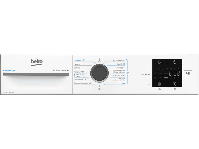 Lavadora carga frontal - Beko VBM3WFT39413WA, 9 kg, 1400 rpm, 15 programas, Energy Spin, Steam Cure, Motor ProSmart Inverter, Blanco – imagen 2