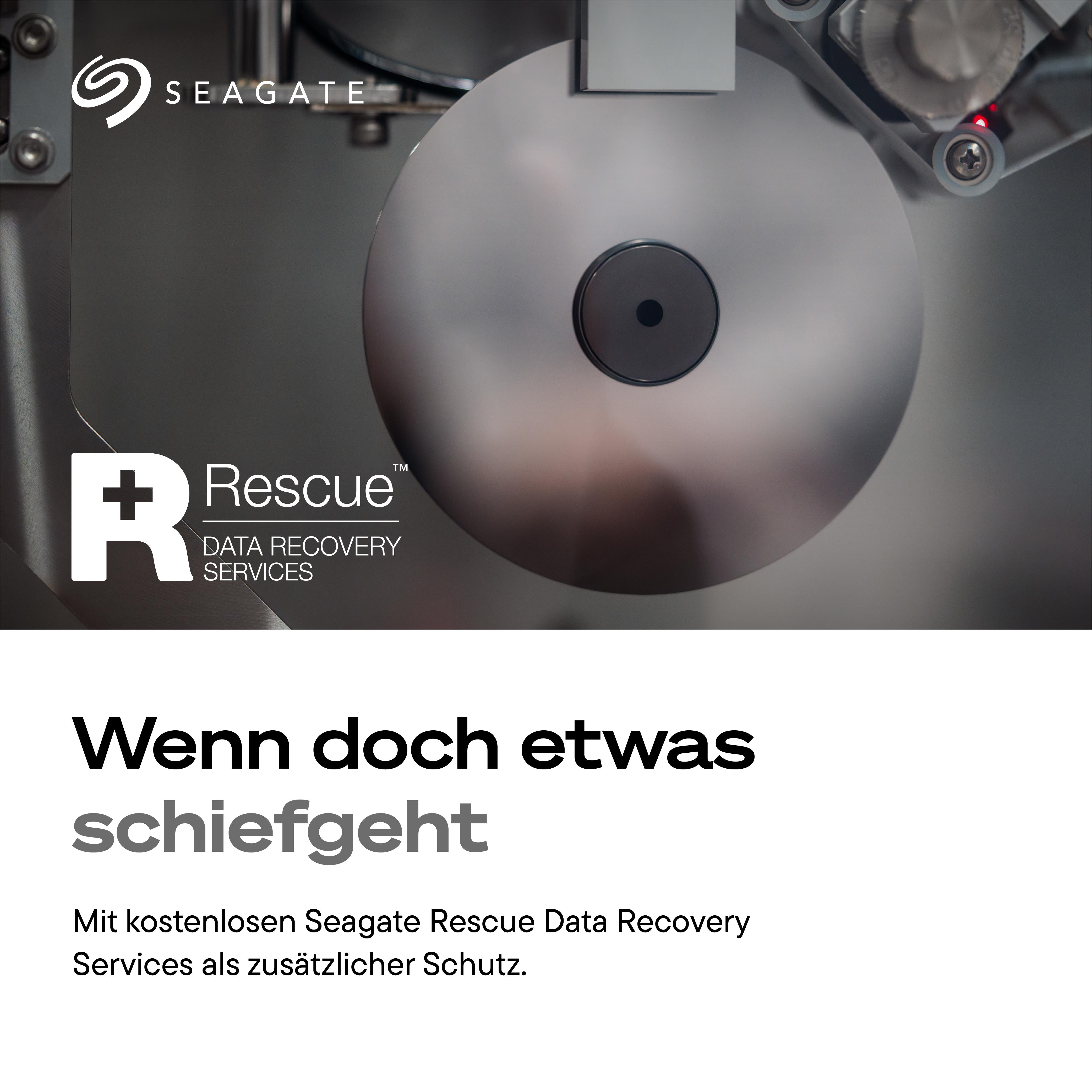 Seagate Festplatte im sauberen Raum mit dem Rescue Data Recovery Logo.